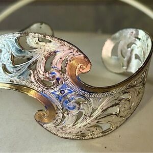 Elegant Silver-Tone Filigree Cuff Bracelet